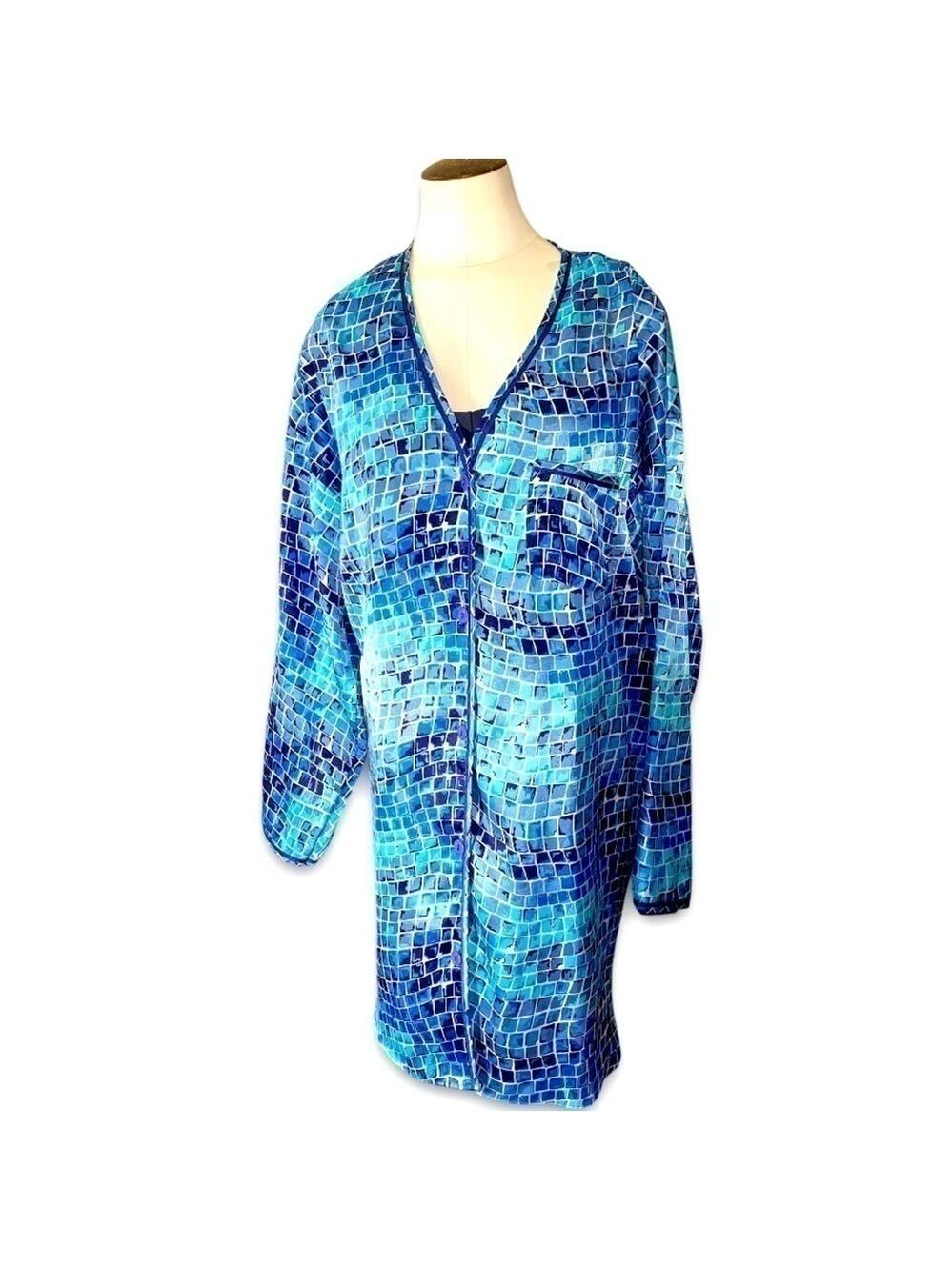 Victoria's Secret Blue Satin Chemise Lounge Wear Sz L Long Sleeves
